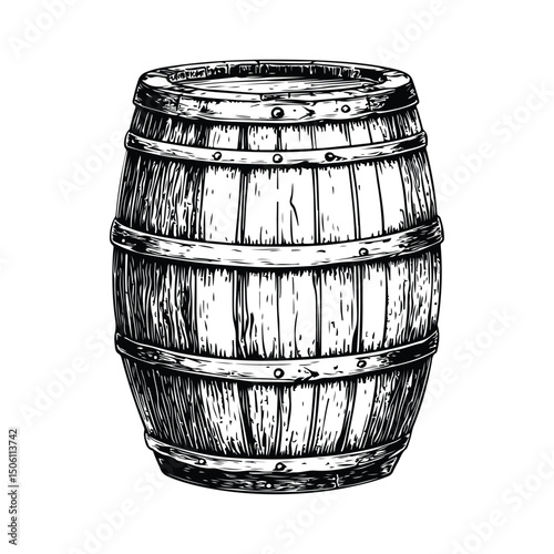 Silhouette of a Vintage wooden barrel illustration showcasing detailed craftsmanship and texture