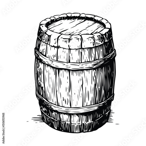 Silhouette of a Vintage wooden barrel illustration showcasing detailed craftsmanship and texture