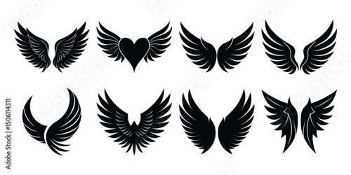 set of logo type wings silhouette on white background