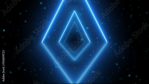 Abstract Triangle Tunnel with Light Lines Moving Fast. Different Colors Rainbow. Background Futuristic Tunnel with Neon Lights. Looped Cd Animation Art Concept. BK Ultra HID .