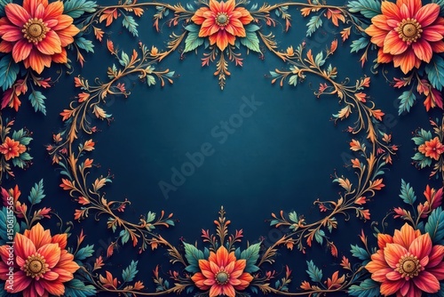 Elegant floral damask pattern, intricate design, graphic, scroll, print