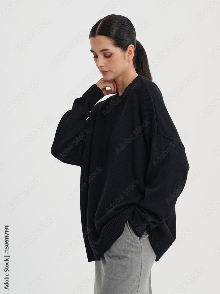 Fototapeta premium Fashion shooting in studio . Professional model , fashionable clothes and style, new collection. stylish look 