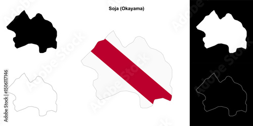 Soja (Okayama) outline map set