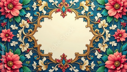 Intricate floral damask design, elegant and ornate , paisley, arabesque, repetitive