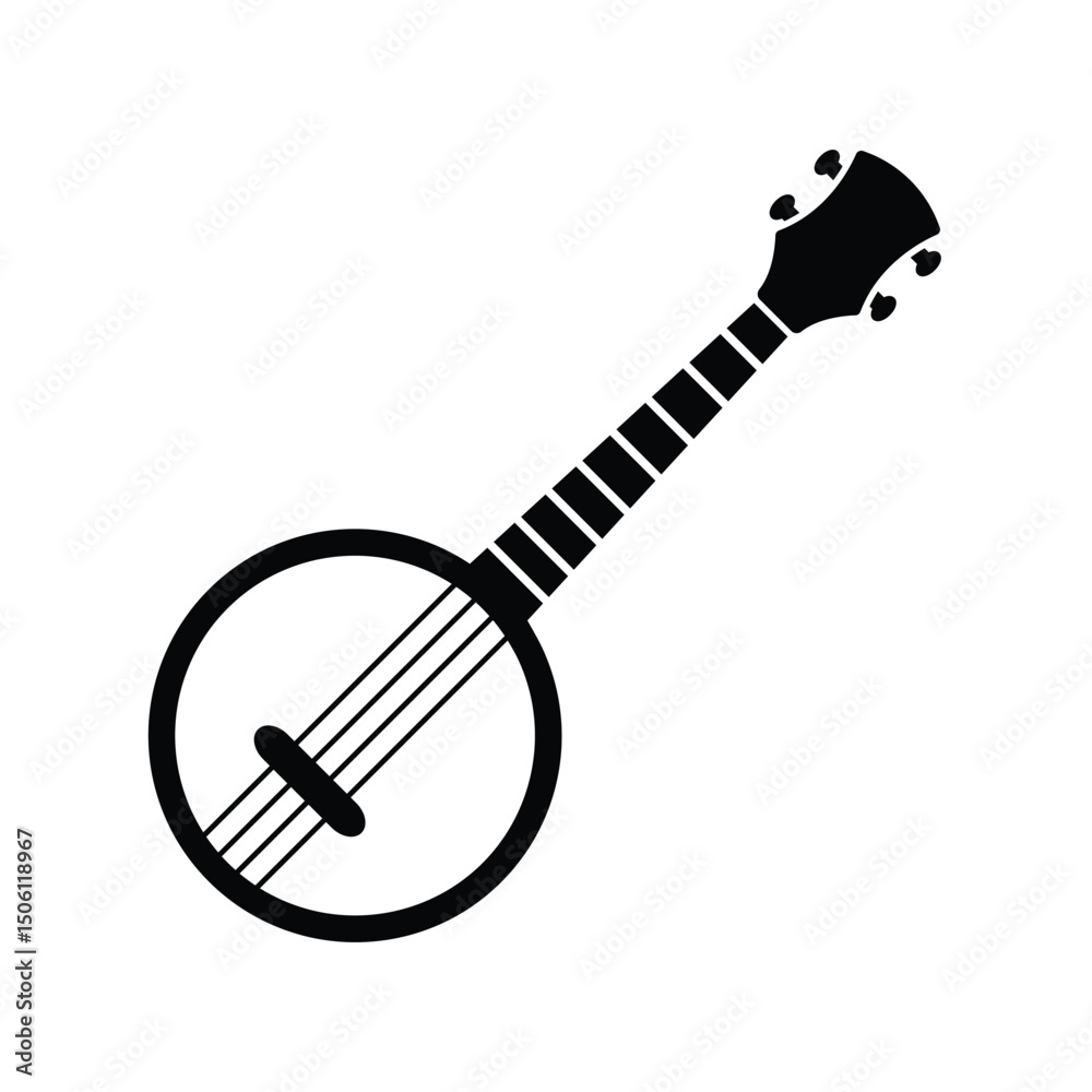 Naklejka premium Acoustic banjo silhouette vector illustration.