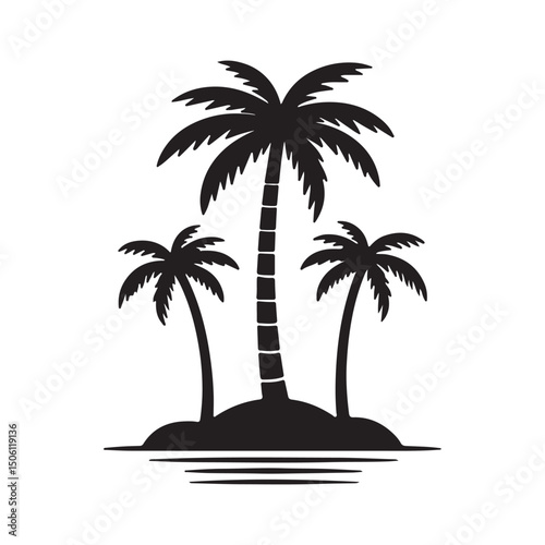 Tropical Paradise Silhouette of Palm Trees on a Secluded Island