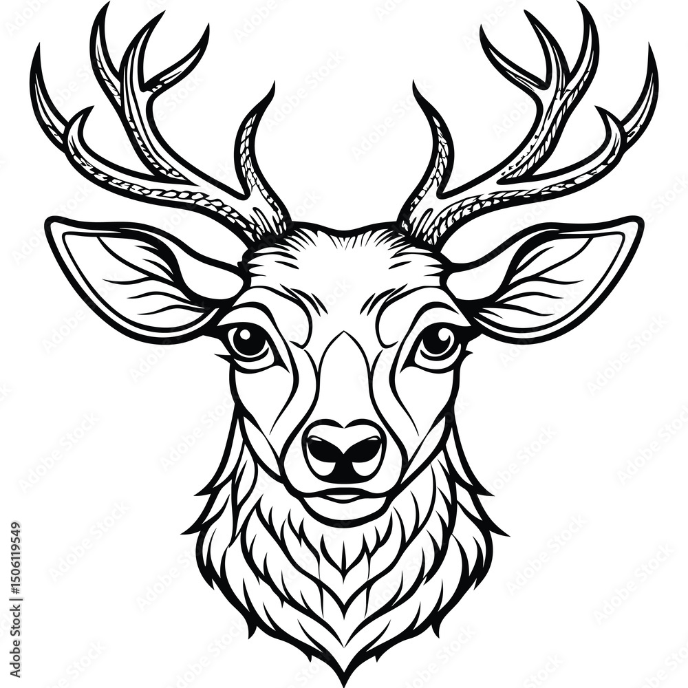 Fototapeta premium Black and white deer head illustration