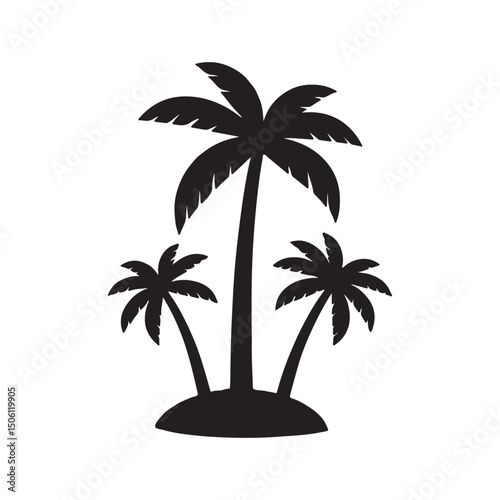 Silhouette of Three Palm Trees on a Tropical Island