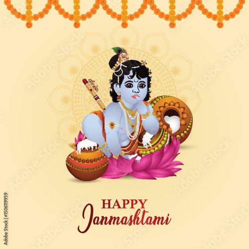 Illustration of happy janmashtami . Krishna janmashtami