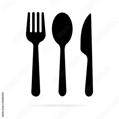 Cutlery set displayed on a light background showcasing fork, spoon, and knife suitable for dining settings. Vector illustration