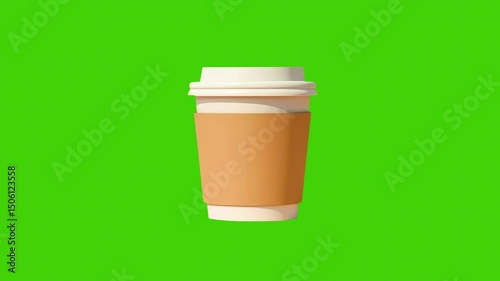 Disposable coffee cup with brown sleeve shown in minimalistic style on green background, symbolizing takeaway drinks and modern lifestyle