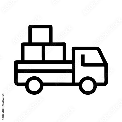 Moving Truck with Boxes: Outline icon of a moving truck carrying boxes, perfect for home relocation, transportation, and delivery service concepts in real estate and logistics.