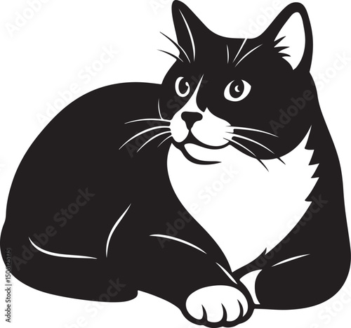 Cat silhouette black and white illustration, Minimalist cat drawing for pet designs