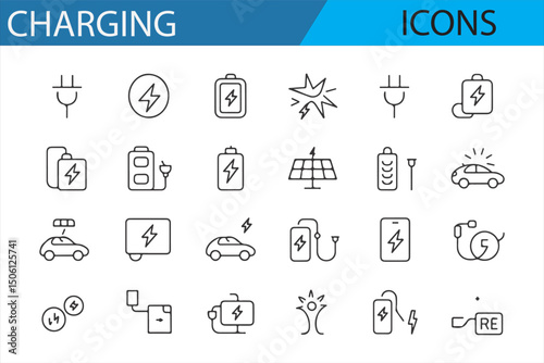 Set of Charging Icons for Battery, Power, and Energy Devices