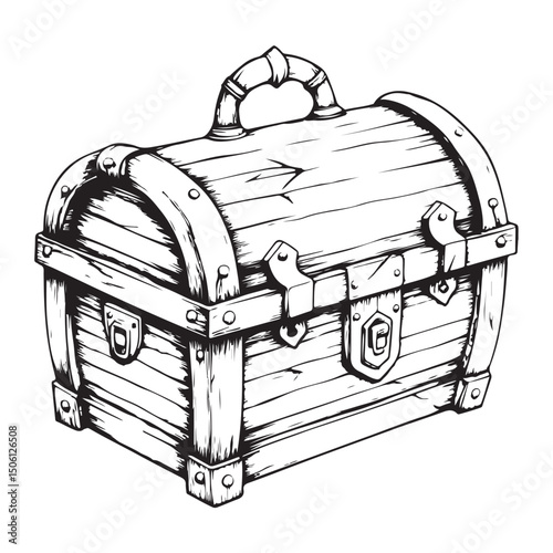 Silhouette of a wooden treasure chest with a curved lid and large padlock