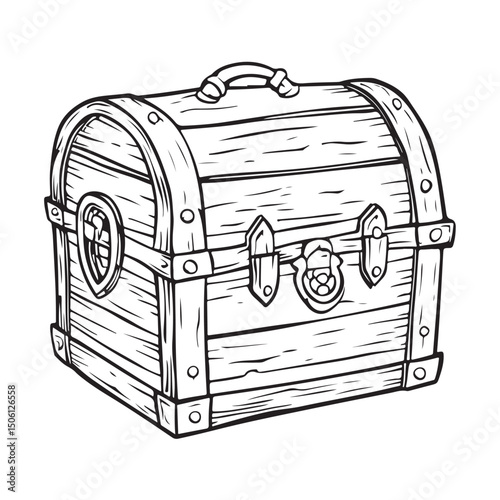 Silhouette of a wooden treasure chest with a curved lid and large padlock