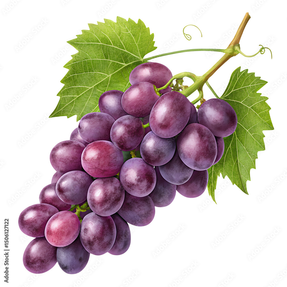 Fototapeta premium Grapes Fruit Isolated on White Background PNG – Fresh Juicy Bunch Illustration
