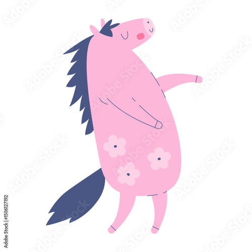 A cute horse in a doodle style. Vector illustration cute horse. Print design with animal. Horse, symbol of 2026 year