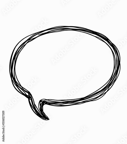 Irregular Hand-Drawn Black Outline Speech Bubble – Textured Oval Comic Balloon with Uneven, Overlapping Lines and Sketchy Ink Style on Transparent or White Background