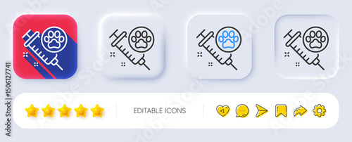 Dog vaccination line icon. Neumorphic, Flat shadow, 3d buttons. Veterinary clinic sign. Pets care symbol. Line dog vaccination icon. Social media icons. Vector