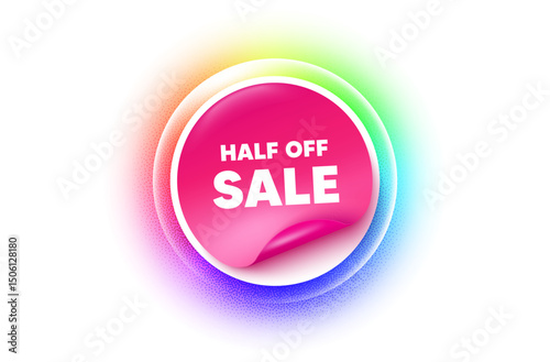 Half off sale sticker rainbow gradient. Paper offer price tag. Half off sale. Special offer price sign. Advertising discounts symbol. Sticker label. Grain dots effect. Vector
