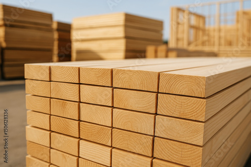 Wooden Planks: A meticulously organized collection of raw wooden planks, meticulously arranged to showcase the natural texture and quality of the material. Ready for use in construction.