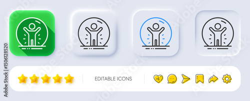 Recovered person line icon. Neumorphic, Flat shadow, 3d buttons. Coronavirus pandemic sign. Covid-19 quarantine symbol. Line recovered person icon. Social media icons. Vector