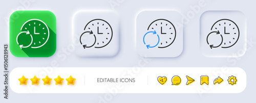 Time line icon. Neumorphic, Flat shadow, 3d buttons. Update clock or Deadline symbol. Time management sign. Line update Time icon. Social media icons. Vector