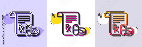 Medical prescription line icon. Halftone dotted pattern. Gradient icon with grain shadow. Medicine pills sign. Pharmacy medication symbol. Line medical prescription icon. Various designs. Vector