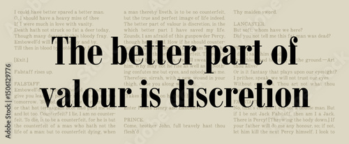 The Better Part of Valour is Discretion - Henry IV Part 1 - Famous William Shakespeare Quote. Classic Literature Typographic Artwork