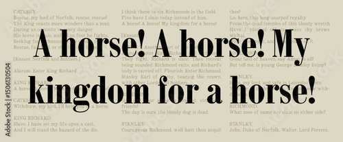 A Horse, A Horse, My Kingdom For A Horse - Richard III - Famous William Shakespeare Quote. Classic Literature Typographic Artwork