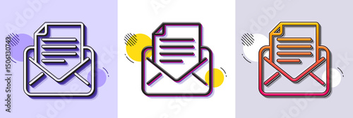 Mail correspondence line icon. Halftone dotted pattern. Gradient icon with grain shadow. Read Message sign. E-mail symbol. Line mail correspondence icon. Various designs. Vector