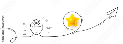Stress line icon. Continuous line with share plane. Anxiety or Think worry sign. Mental health symbol. 3d star in speech bubble. Stress single line ribbon. Loop curve pattern. Vector