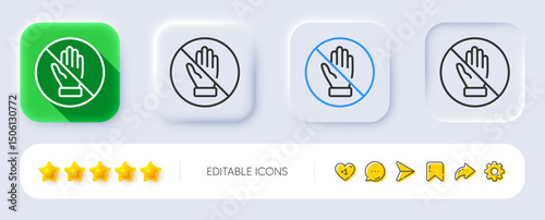 Corrupt line icon. Neumorphic, Flat shadow, 3d buttons. No money bribe sign. Stop cash crime symbol. Line corrupt icon. Social media icons. Vector