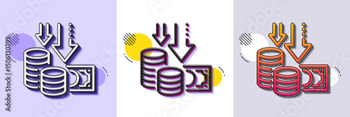 Deflation line icon. Halftone dotted pattern. Gradient icon with grain shadow. Price reduction sign. Reduce rate symbol. Line deflation icon. Various designs. Vector