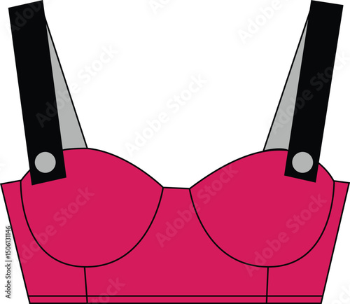 Icon Name: bustier-top-icon Title: Pink Bustier with Black Straps – Stylish Fitted Fashion Piece