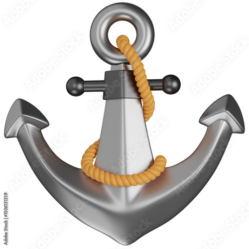 3D Render of a Anchor with Rope ICON 