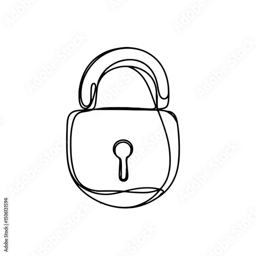 Minimalist line art of a padlock symbolizing security and protection on a clean white background, concept of security services or online safety.