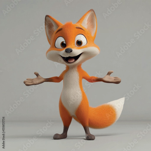 Friendly Cartoon Fox with Playful Poses for Animation