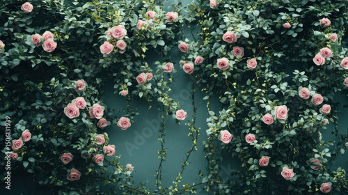 Rose-covered Wall: An enchanting wall adorned with cascading roses, displaying a harmonious blend of vibrant petals and verdant leaves. It's a scene of natural beauty and tranquility.