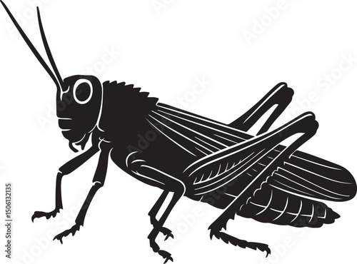 Grasshopper silhouette elegant black and white, Hopping insect minimal vector drawing
