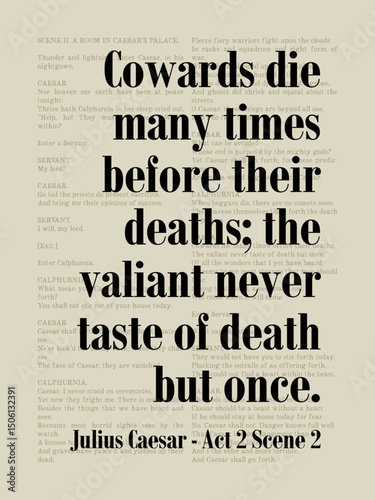 William Shakespeare Quote, Julius Caesar Act 2 Scene 2 - Cowards Die Many Times Before Their Deaths; The Valiant Never Taste of Death But Once - Famous Classic Literature Excerpt. Literary Passage