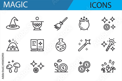 Set of Enchanted and Magical Icons for Fantasy Art and Illustration