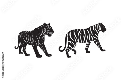 Tiger Silhouette Set Wild Jungle Big Cat Vector Art