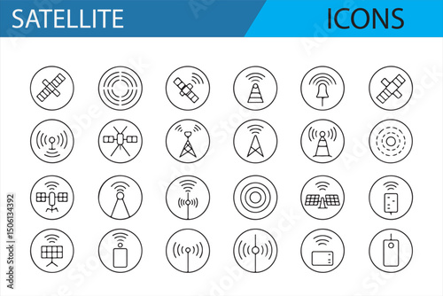 Set of Radio and Satellite Transmission Icons for Network Communication