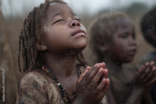 Divine African prayer: sacred moment, national unity, heartfelt plea, spiritual bond, faithful voice, soulful chant, Central invocation, humble kneel, holy breath, silent hope, sacred connection photo