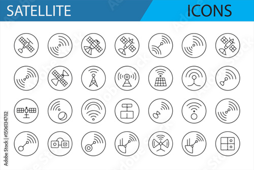 Collection of Satellite and Tower Symbols for Telecommunication Systems