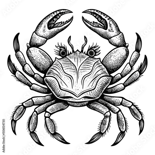 Sketch realistic crab black and white illustration.Crab drawn sketch in doodle style on a white background. Illustrated in vintage hand-drawn style.	
