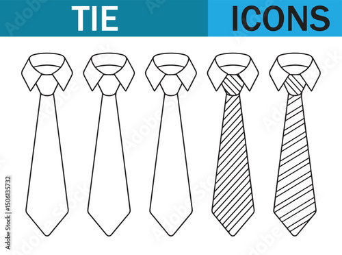 Necktie Illustrations - Various Tie Styles and Patterns in Line Art
