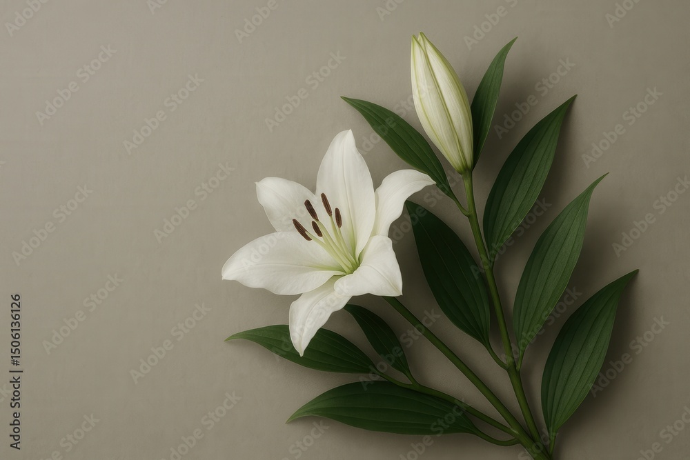 Naklejka premium Condolence Card with Lilies on a Neutral Background for Funeral and Grieving Support